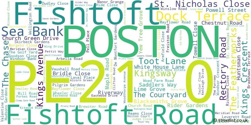 A word cloud for the PE21 0 postcode